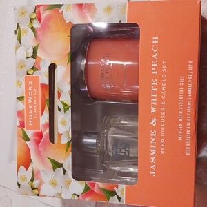 HomeWorx ⚜️Jasmine & White Peach 🍑 Reed Deffuser & Candle Set ⚜️🍑⚜️🍑⚜️🍑⚜️🍑